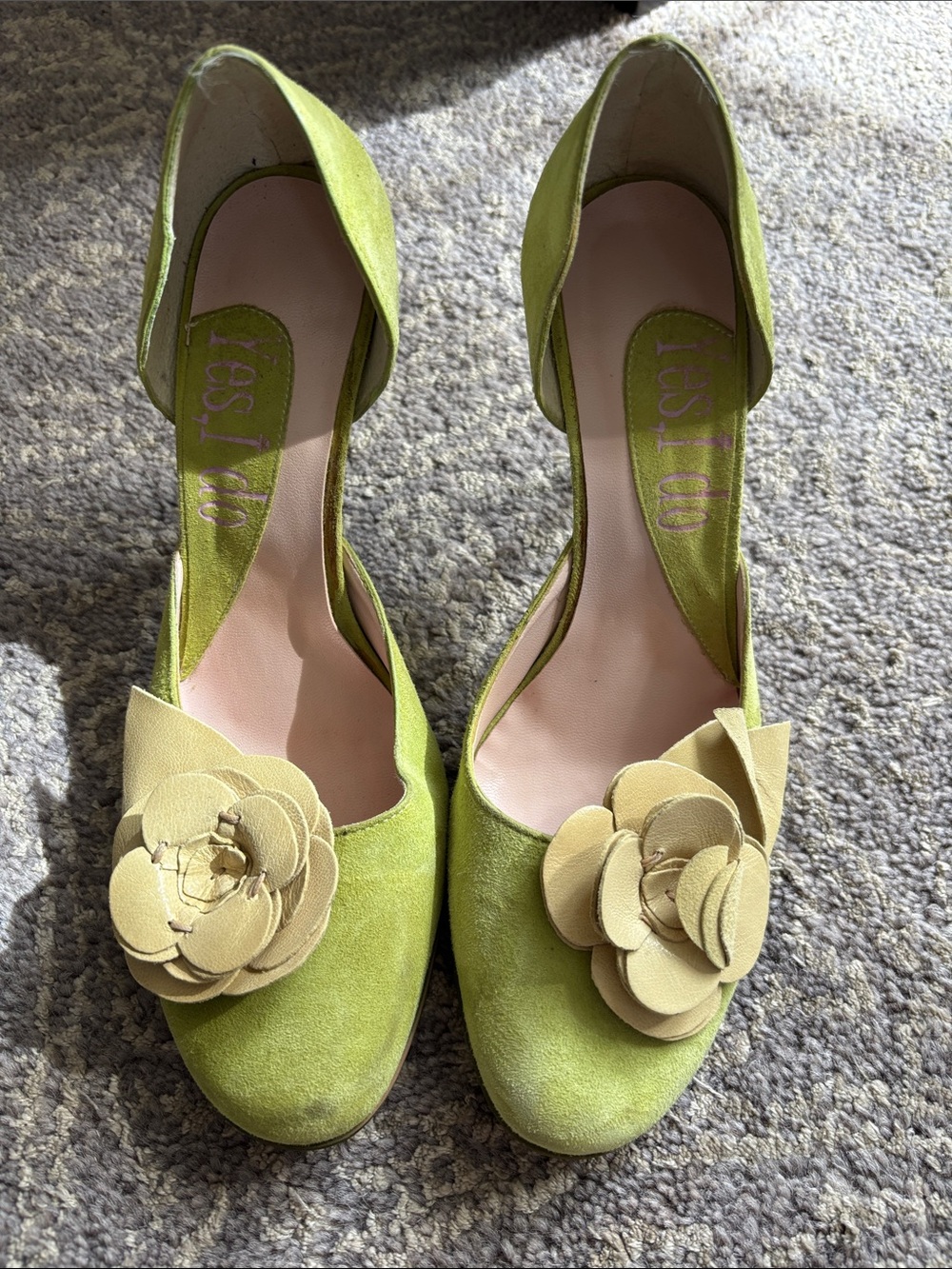 Green Suede Floral D'Orsay Heels